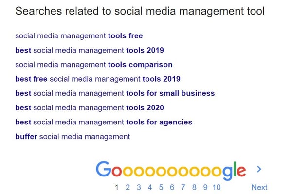 searches on google for social media management tools